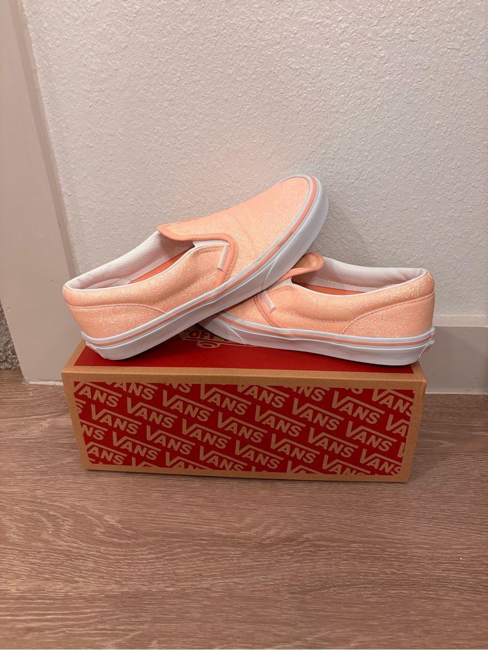 Vans Pinky Peach Glitter Slip-On Sneakers - Picture 1 of 6